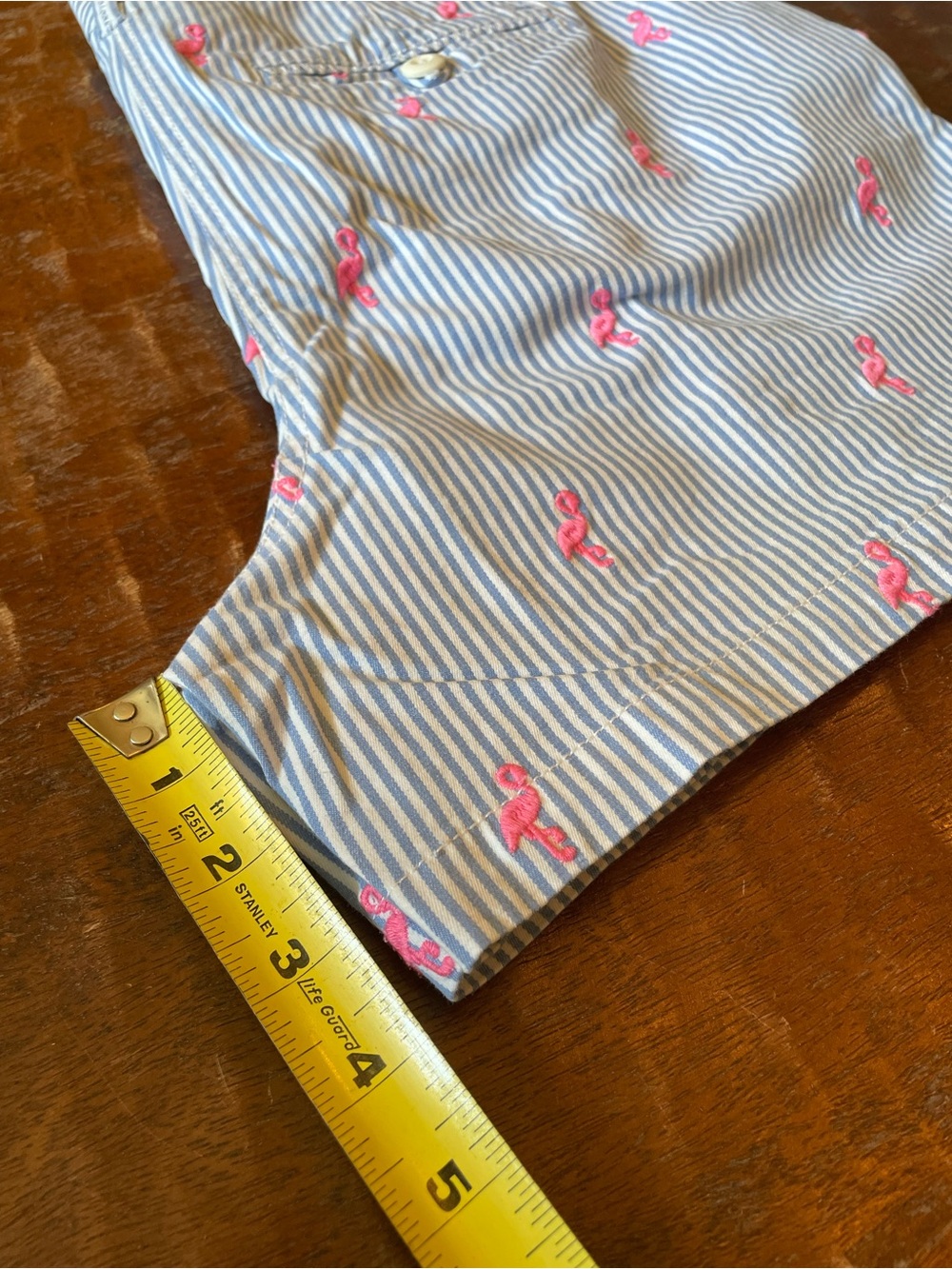 Crown & Ivy Caroline Blue & White Striped Pink Flamingo Embroidered Shorts 12 - Picture 5 of 6